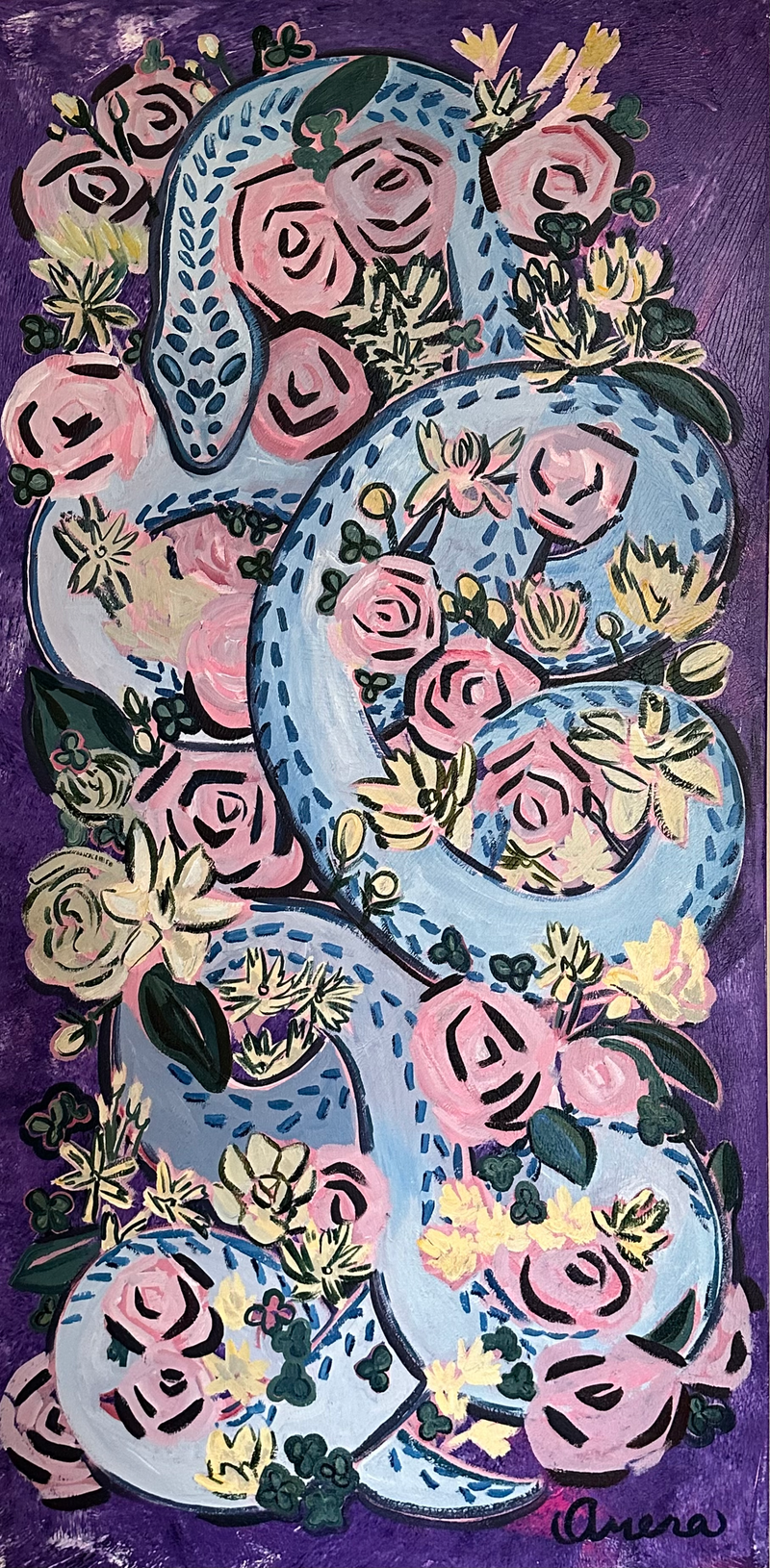 Snake and Flowers Art Painting